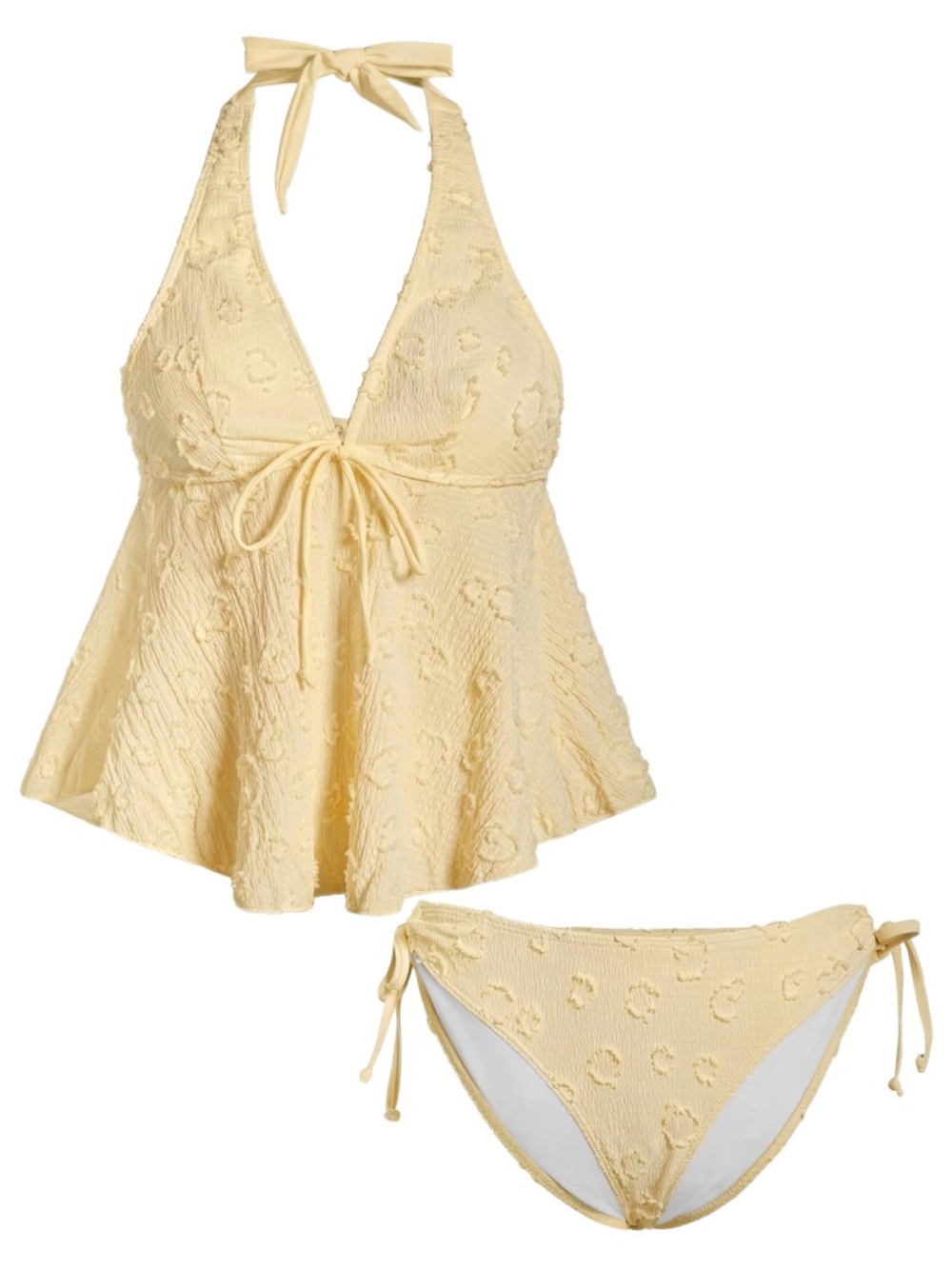 OYOANGLE Women's Tankini Swimsuits Textured Flowy Halter Bikini Set 2 Piece